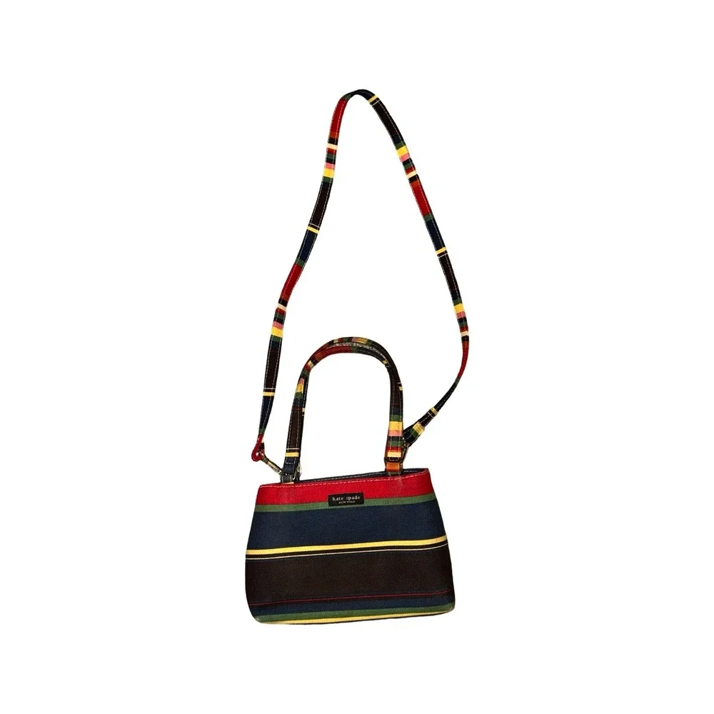 Kate Spade Crossbody Bag Women Small Multi-Color Good Y2K Striped Canvas Satchel